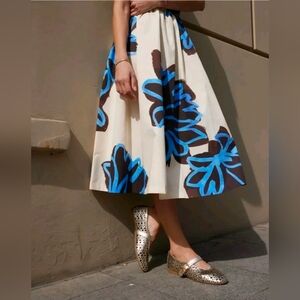 Sz XS ZARA ZW COLLection VOLUMINOUS PRINTED MIDI SKIRT ECRU/BLUE | 2558/096 New
